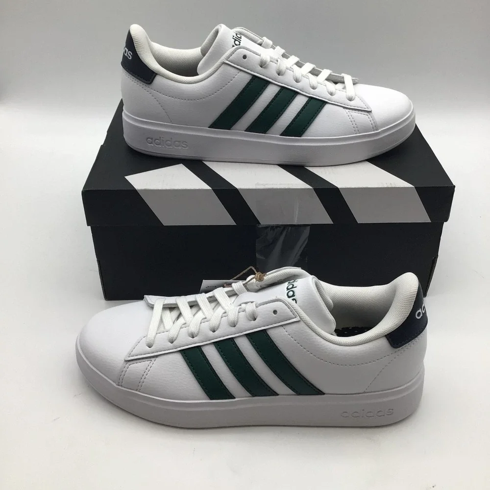 Adidas Grand Court 2.0 Mens White Striped Lace Up Sneakers ID4465 Shoes‎ Size 7